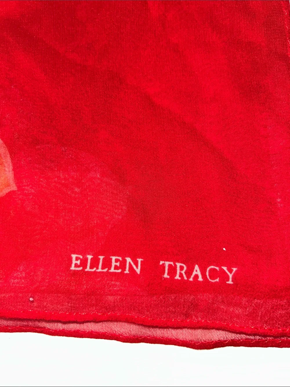 Ellen Tracy Red Floral Scarf with Cream Blooms